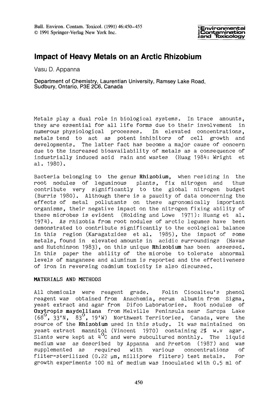 Impact of heavy metals on an arctic rhizobium by Unknown