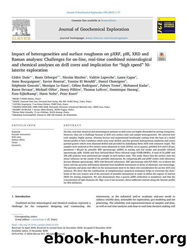 Impact of heterogeneities and surface roughness on pXRF, pIR, XRD and Raman analyses_ Challenges for on-line, real-time combined mineralogical and chemical analyses on drill cores  by unknow