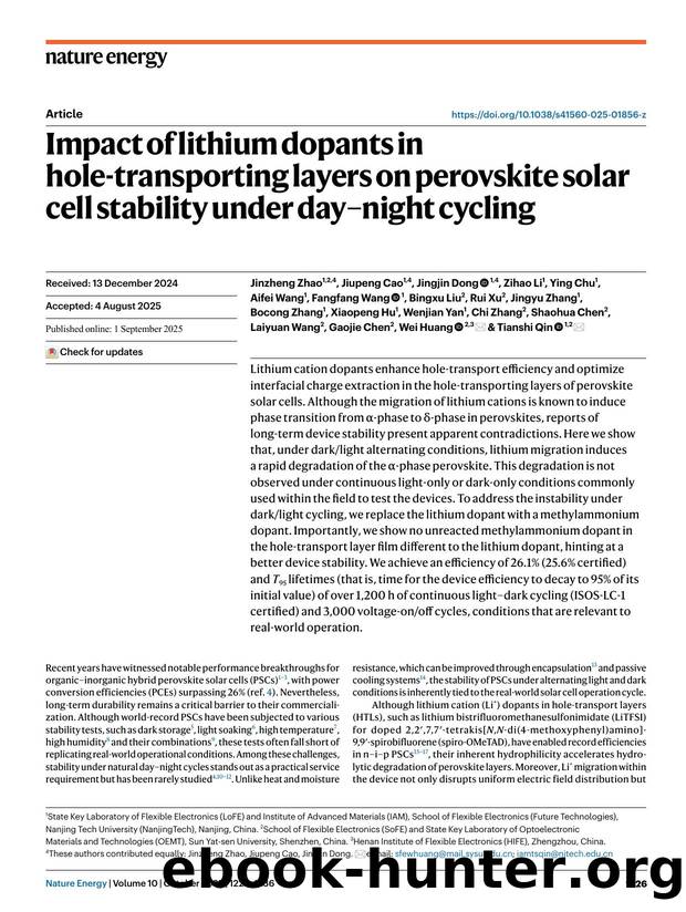 Impact of lithium dopants in hole-transporting layers on perovskite solar cell stability under dayânight cycling by unknow