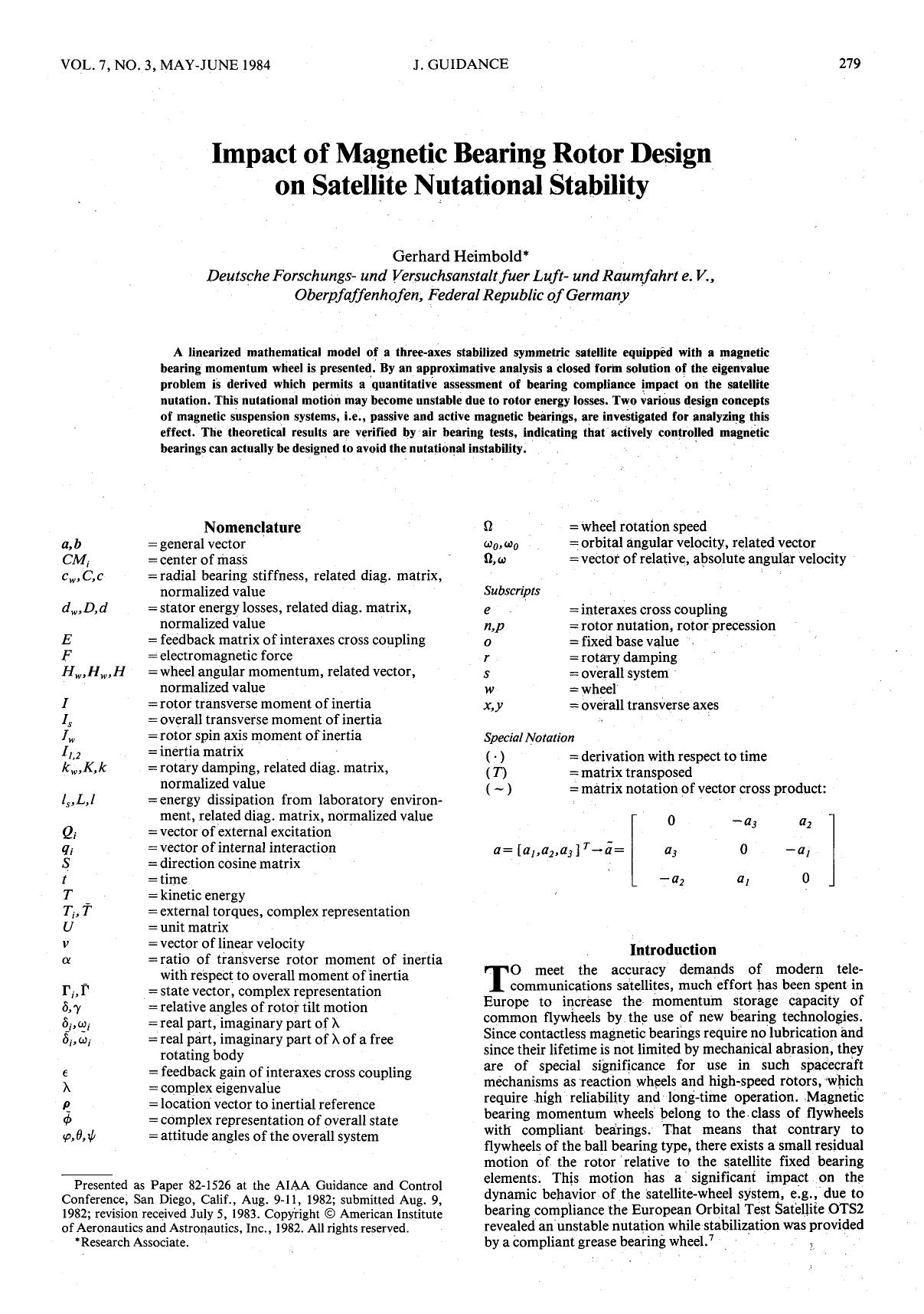 Impact of magnetic bearing rotor design on satellite nutational stability by Unknown