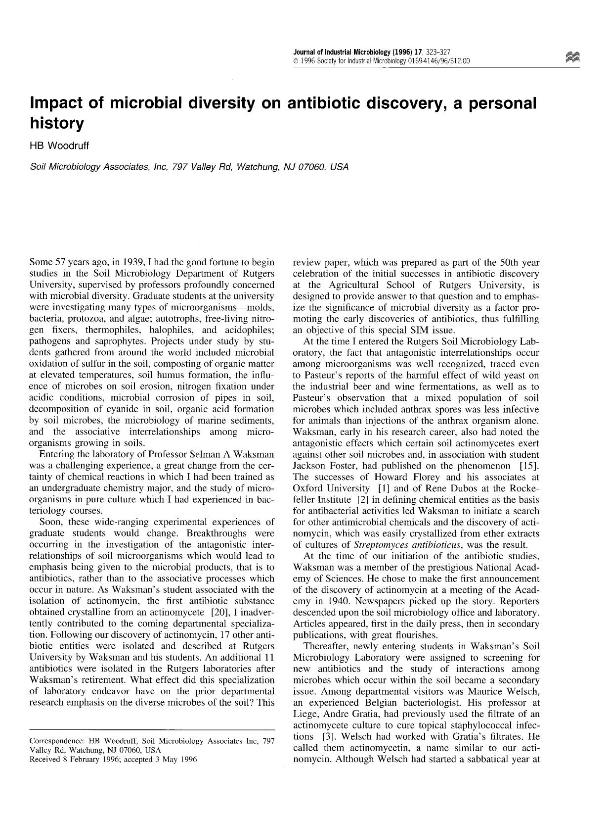 Impact of microbial diversity on antibiotic discovery, a personal history by Unknown