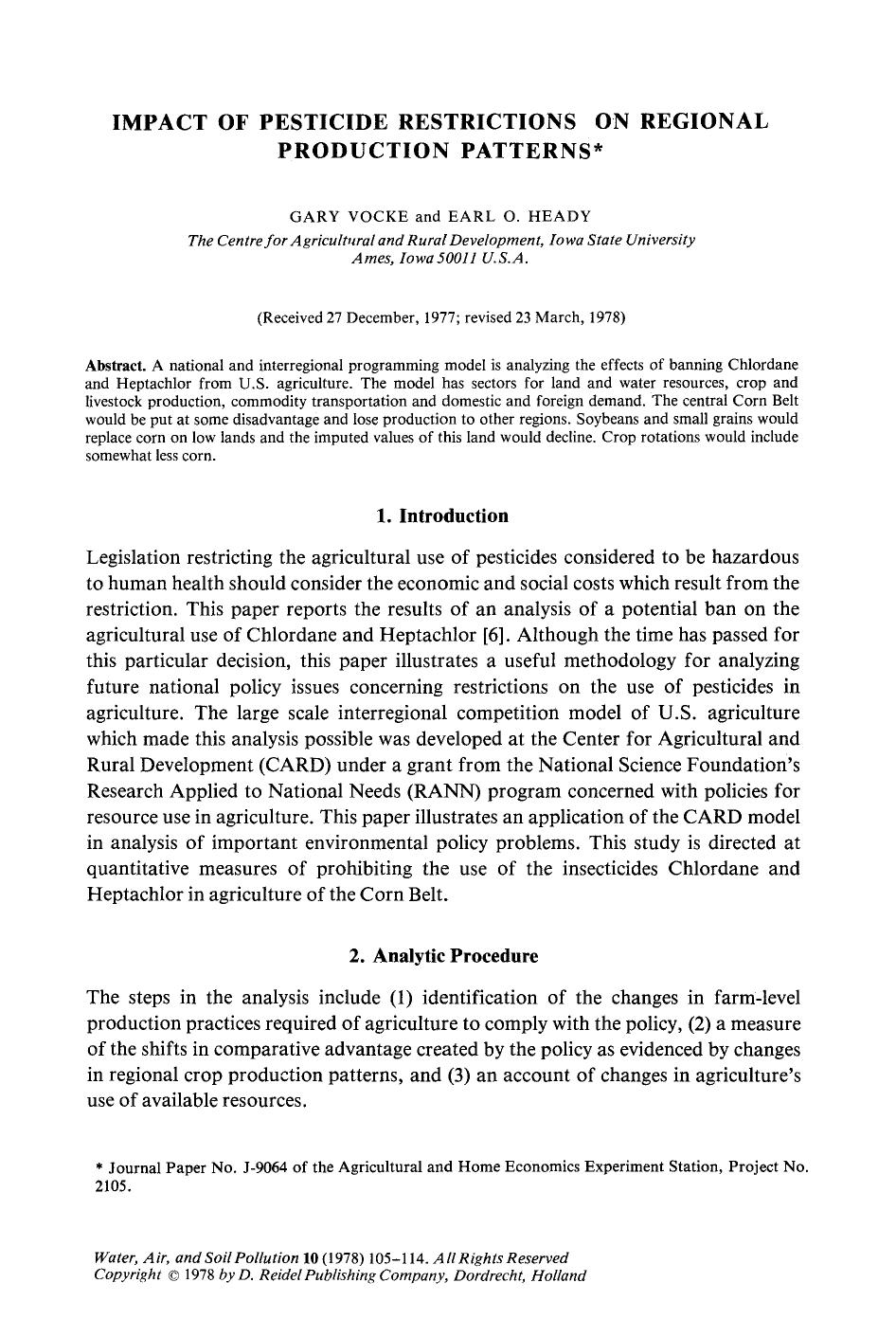 Impact of pesticide restrictions on regional production patterns by Unknown
