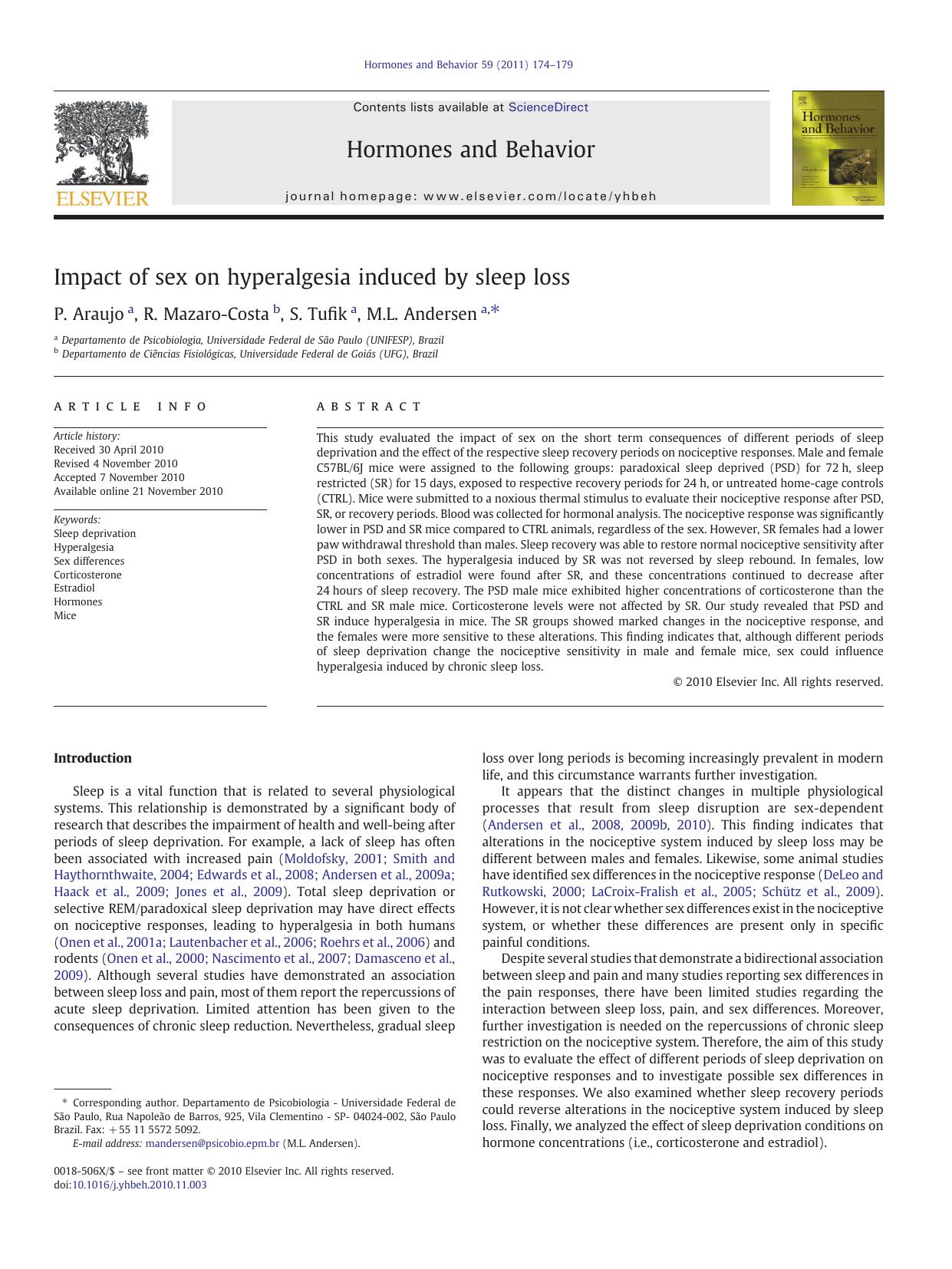 Impact of sex on hyperalgesia induced by sleep loss by P. Araujo