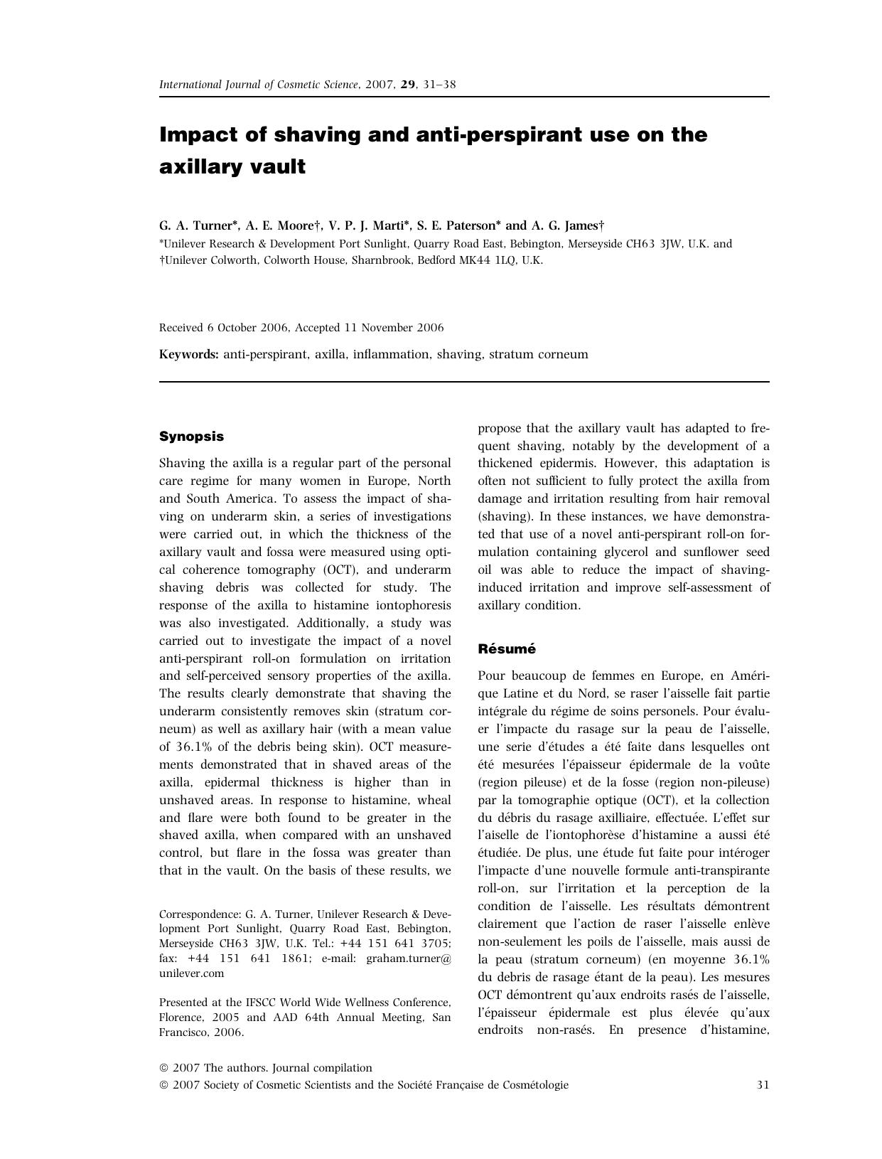 Impact of shaving and anti-perspirant use on the axillary vault by Unknown