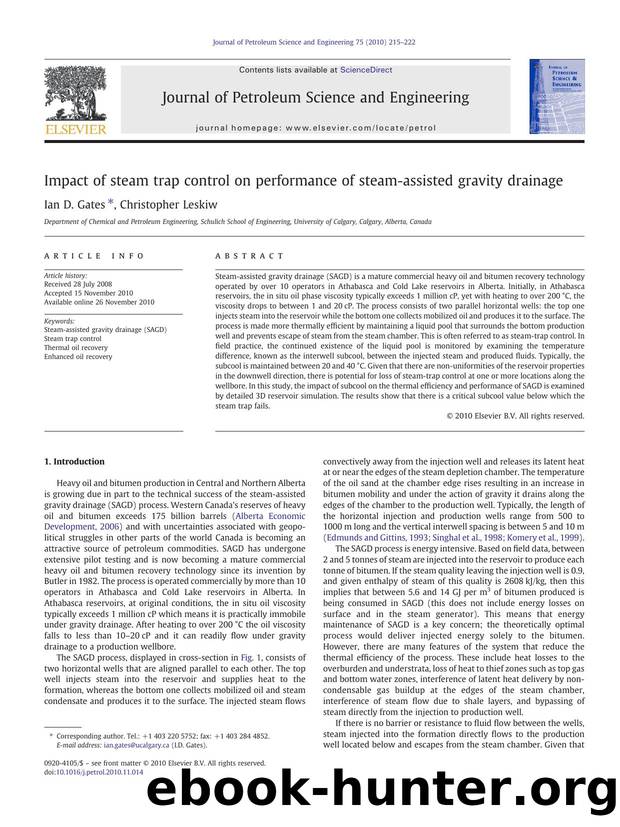 Impact of steam trap control on performance of steam-assisted gravity drainage by Ian D. Gates