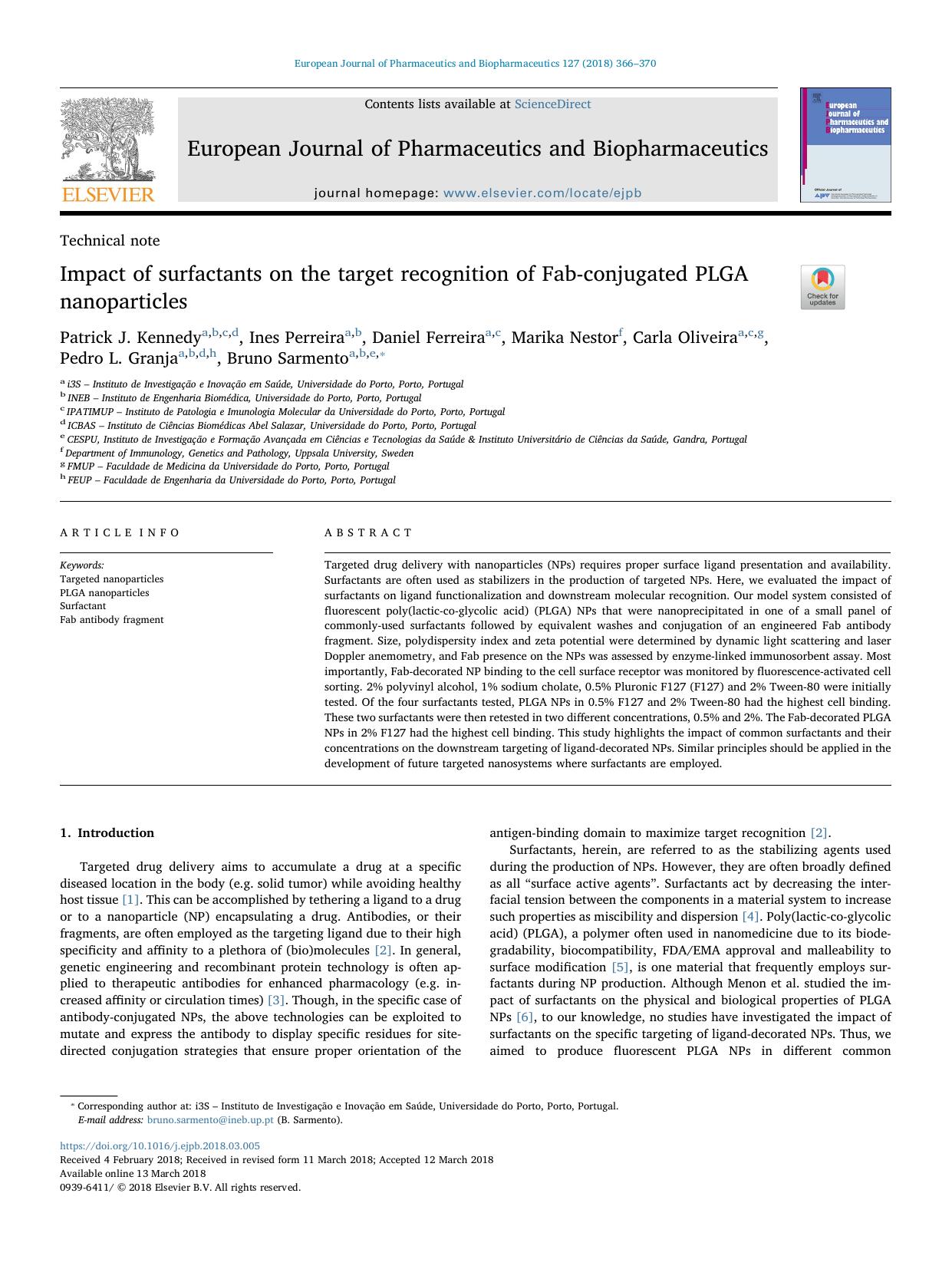 Impact of surfactants on the target recognition of Fab-conjugated PLGA nanoparticles by unknow