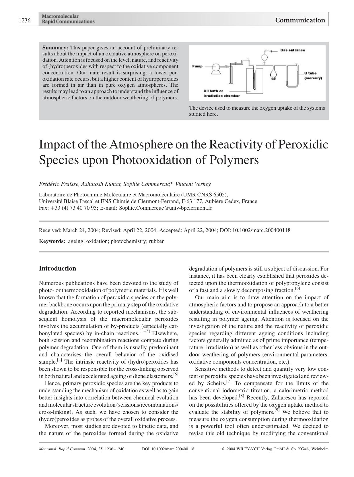 Impact of the Atmosphere on the Reactivity of Peroxidic Species upon Photooxidation of Polymers by Unknown