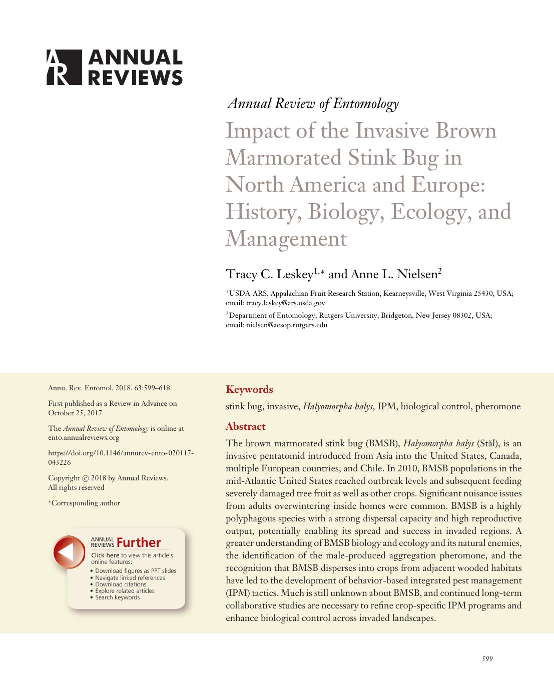 Impact of the Invasive Brown Marmorated Stink Bug in North America and Europe: History, Biology, Ecology, and Management by Tracy C. Leskey and Anne L. Nielsen