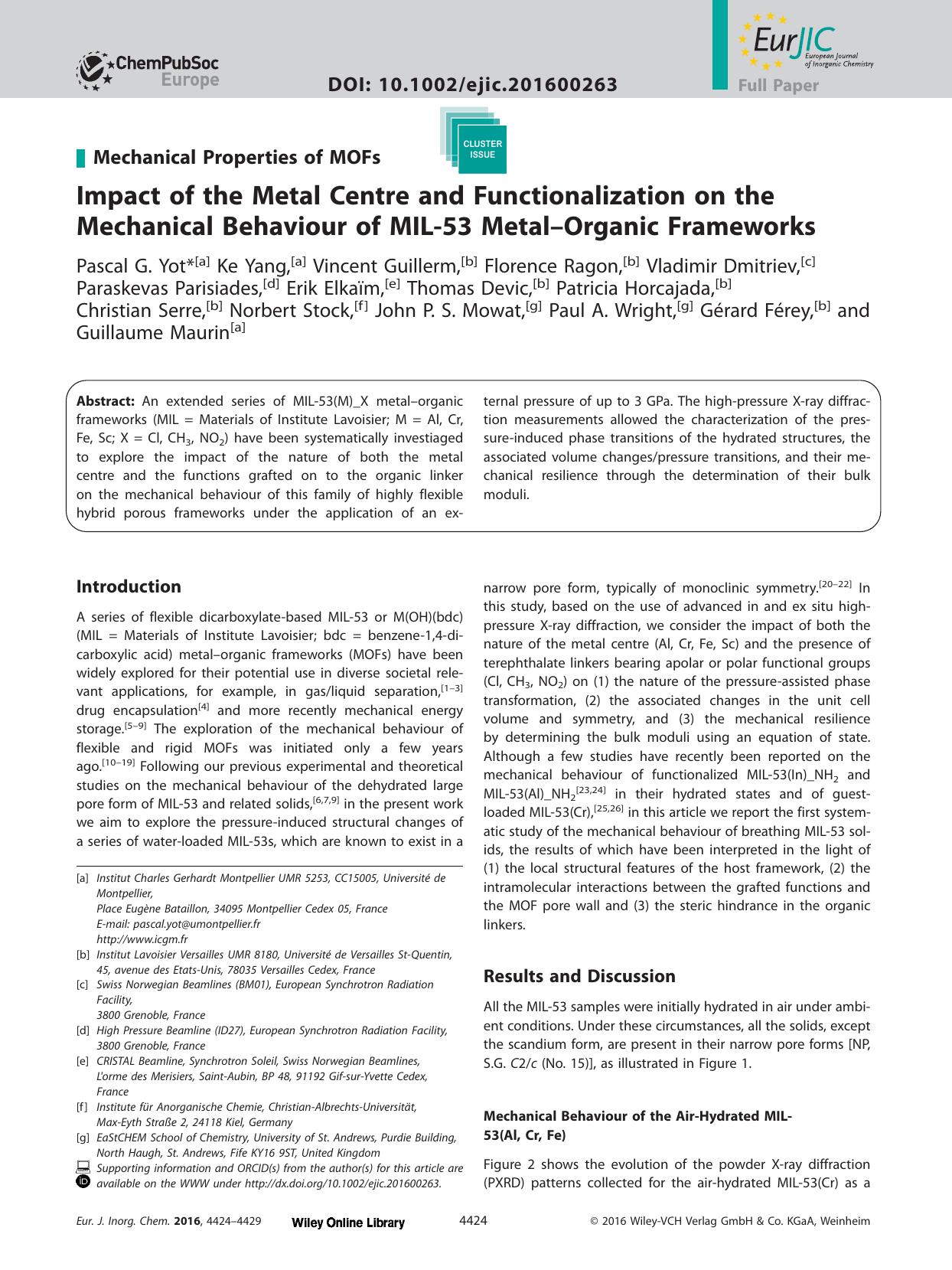Impact of the Metal Centre and Functionalization on the Mechanical Behaviour of MIL‐53 Metal–Organic Frameworks by Unknown