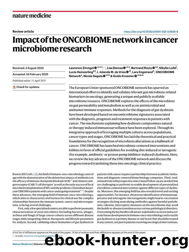 Impact of the ONCOBIOME network in cancer microbiome research by unknow