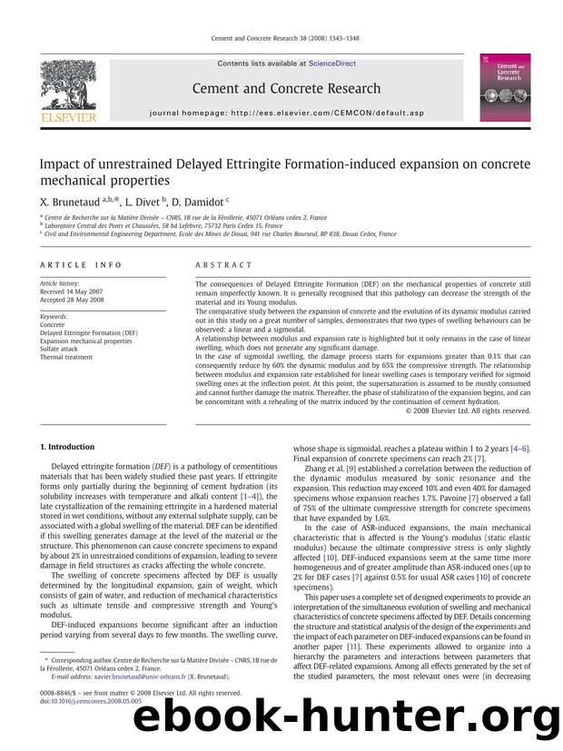 Impact of unrestrained Delayed Ettringite Formation-induced expansion on concrete mechanical properties by X. Brunetaud; L. Divet; D. Damidot