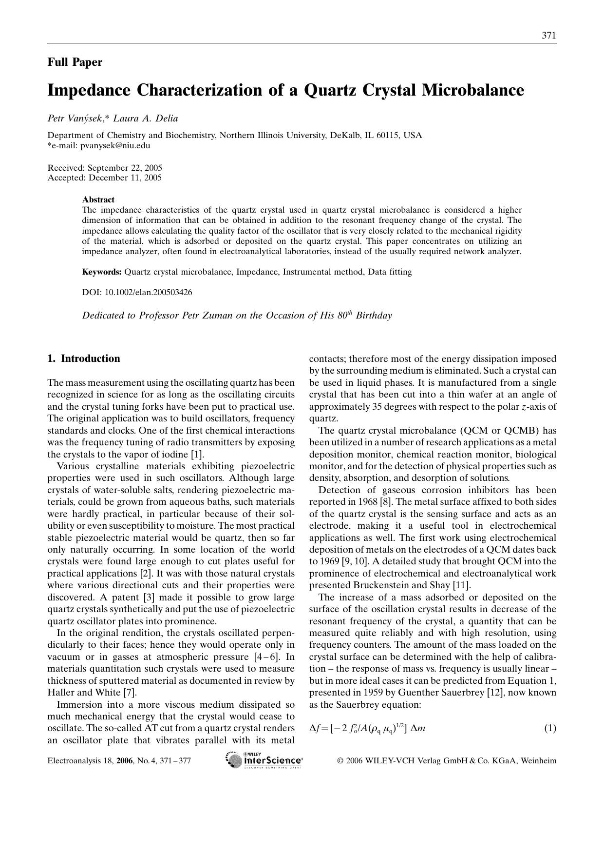 Impedance Characterization of a Quartz Crystal Microbalance by Unknown