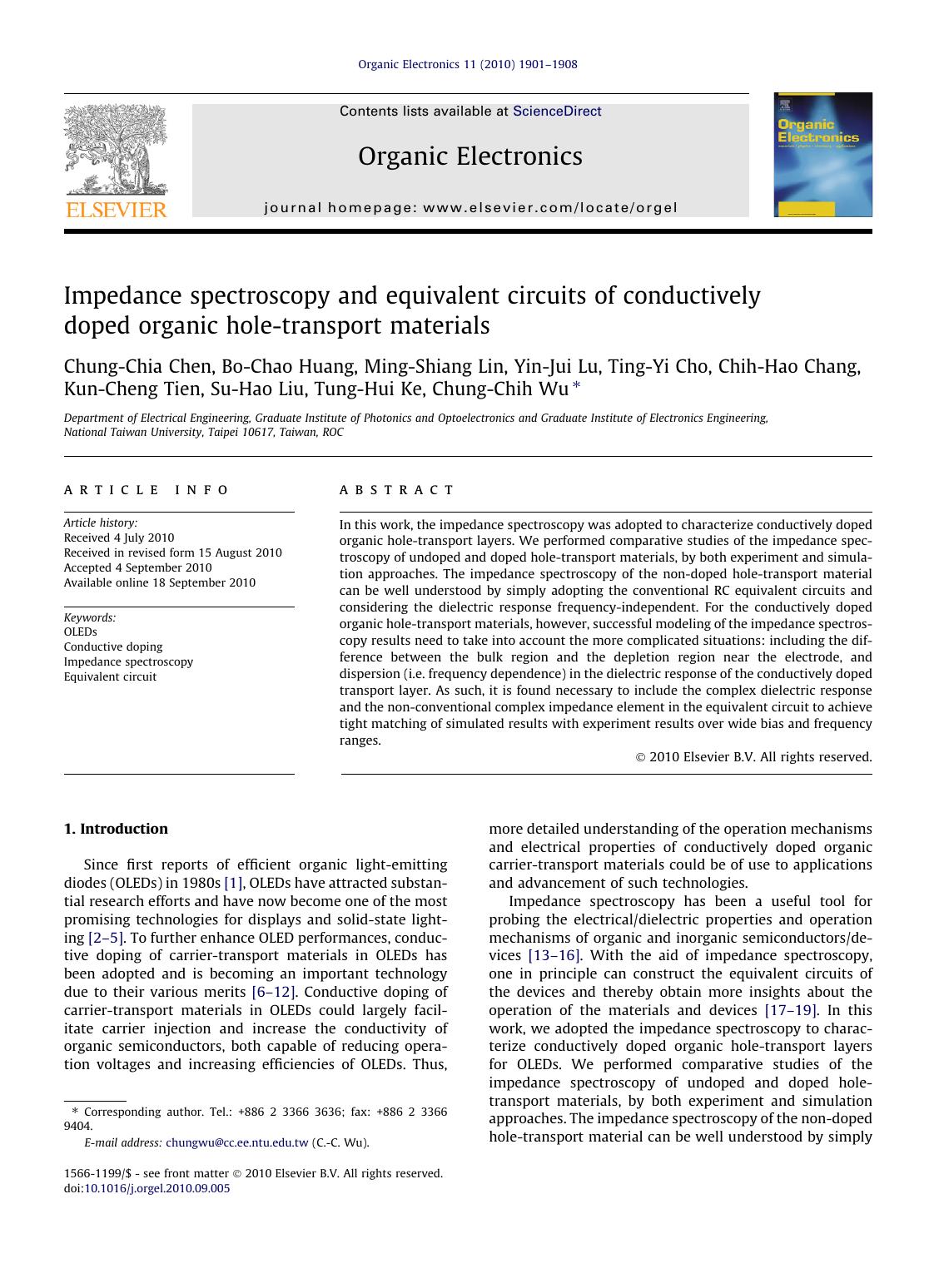 Impedance spectroscopy and equivalent circuits of conductively doped organic hole-transport materials by unknow