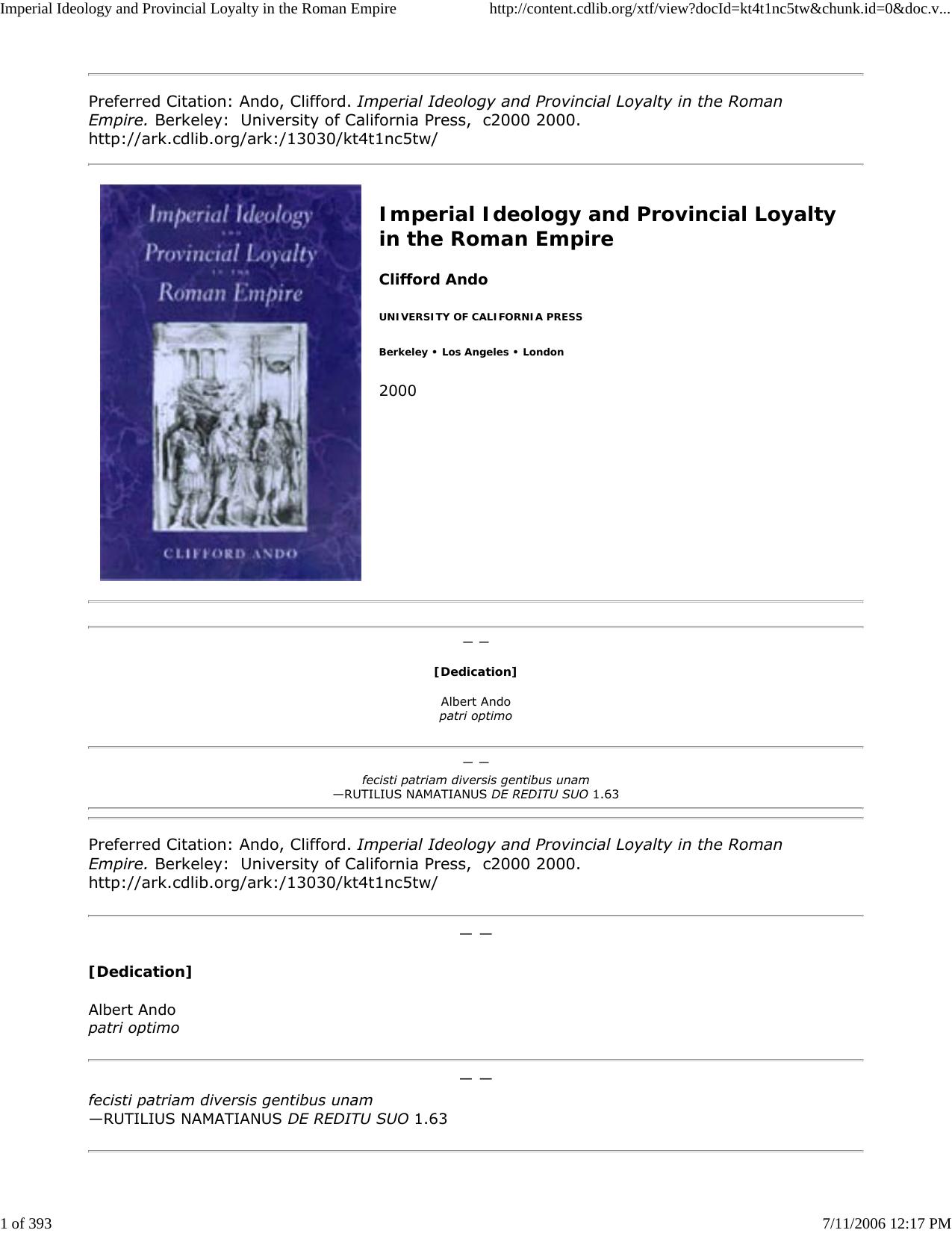 Imperial Ideology and Provincial Loyalty in the Roman Empire by Master Clark