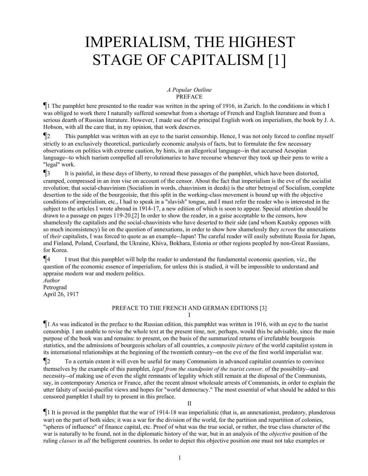Imperialism: The Highest Stage Of Capitalism by Vladimir Lenin