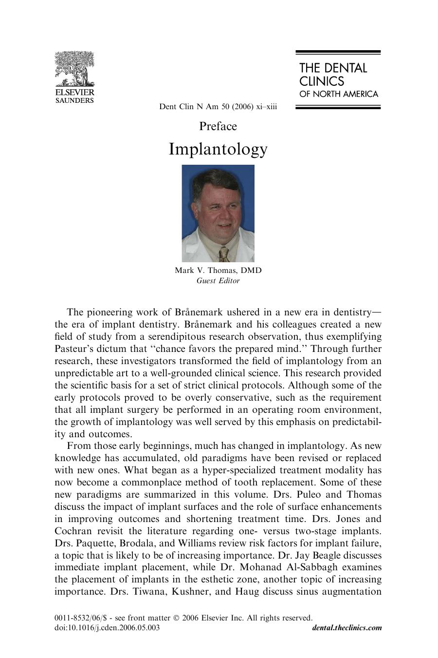 Implants, An Issue of Dental Clinics (The Clinics: Dentistry) by Mark V. Thomas DMD