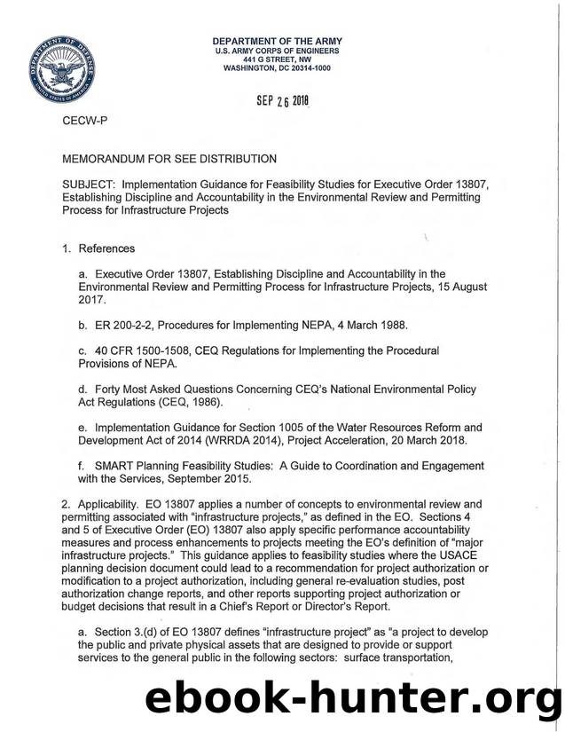 Implementation Guidance for Feasibility Studies for EO 13807 by Unknown