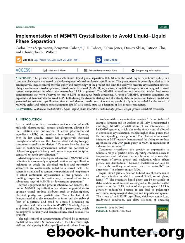 Implementation of MSMPR Crystallization to Avoid LiquidâLiquid Phase Separation by unknow