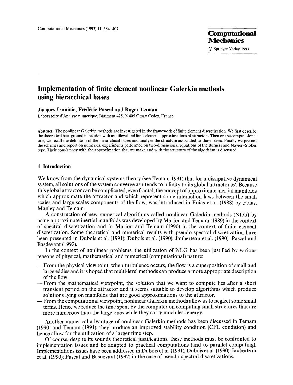 Implementation of finite element nonlinear Galerkin methods using hierarchical bases by Unknown