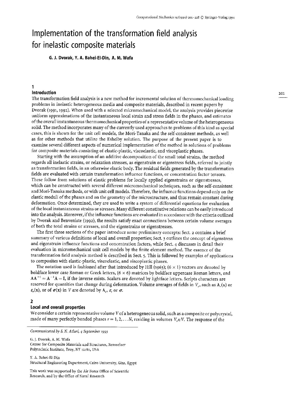 Implementation of the transformation field analysis for inelastic composite materials by Unknown