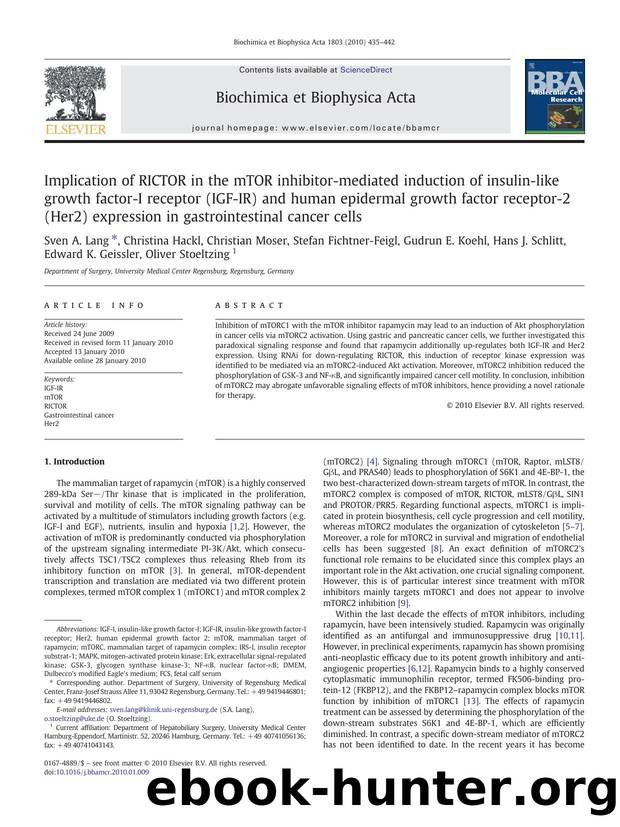 Implication of RICTOR in the mTOR inhibitor-mediated induction of insulin-like growth factor-I receptor (IGF-IR) and human epidermal growth factor receptor-2 (Her2) expression in g by unknow