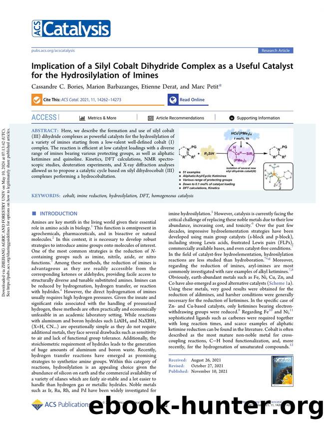 Implication of a Silyl Cobalt Dihydride Complex as a Useful Catalyst for the Hydrosilylation of Imines by Cassandre C. Bories Marion Barbazanges Etienne Derat & Marc Petit