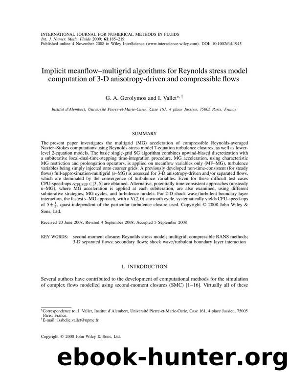 Implicit meanflow-multigrid algorithms for Reynolds stress model computation of 3-D anisotropy-driven and compressible flows by Unknown