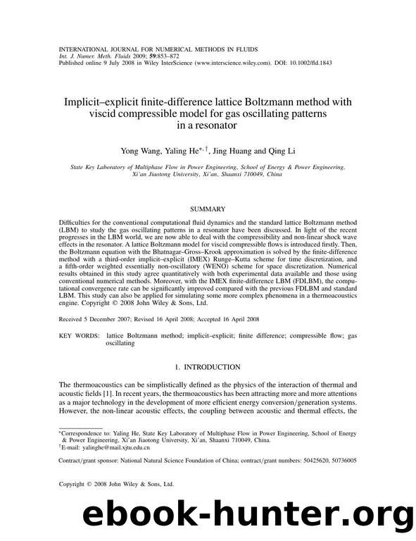 Implicit-explicit finite-difference lattice Boltzmann method with viscid compressible model for gas oscillating patterns in a resonator by Unknown