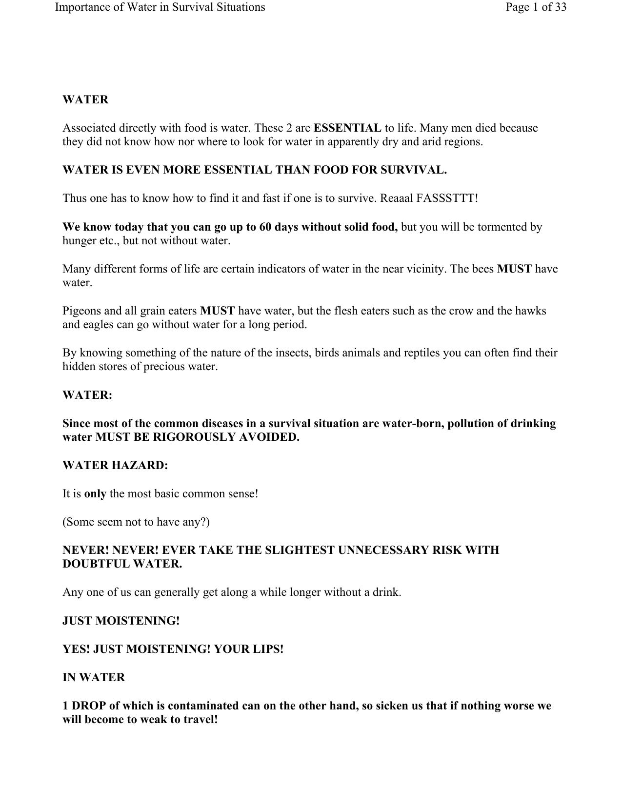 Importance of Water in Survival Situations by Unknown