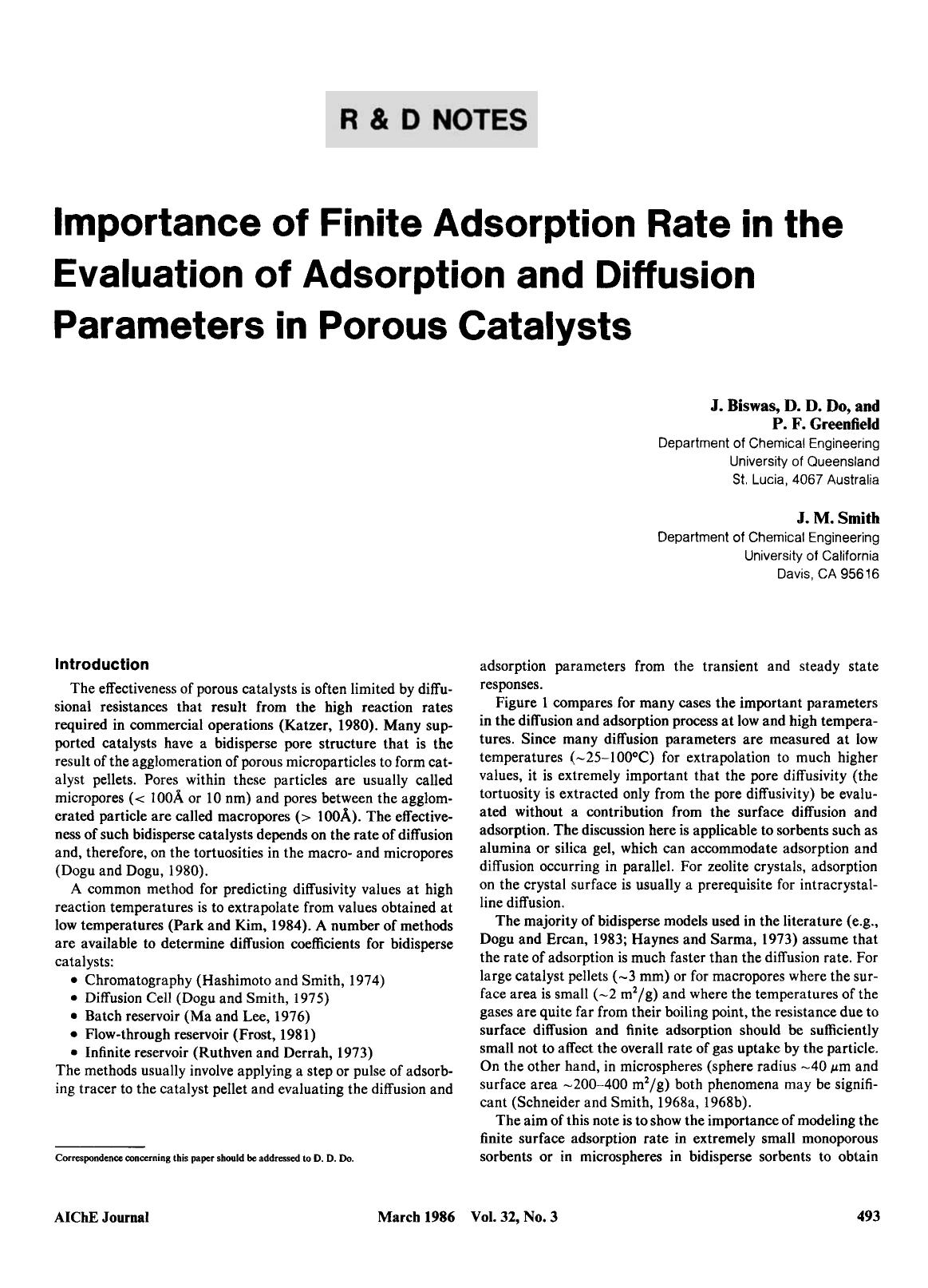 Importance of finite adsorption rate in the evaluation of adsorption and diffusion parameters in porous catalysts by Unknown