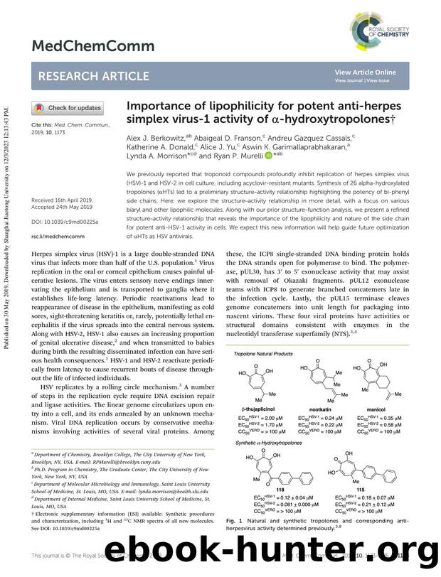 Importance of lipophilicity for potent anti-herpes simplex virus-1 activity of Î±-hydroxytropolones by unknow