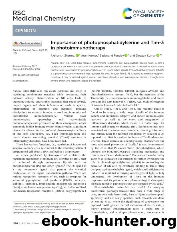 Importance of photophosphatidylserine and Tim-3 in photoimmunotherapy by Akshansh Sharma & Arun Kumar & Sadanand Pandey & Deepak Kumar