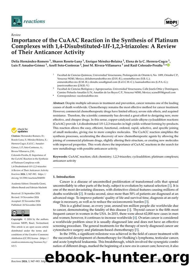 Importance of the CuAAC Reaction in the Synthesis of Platinum Complexes with 1,4-Disubstituted-1H-1,2,3-triazoles: A Review of Their Anticancer Activity by unknow