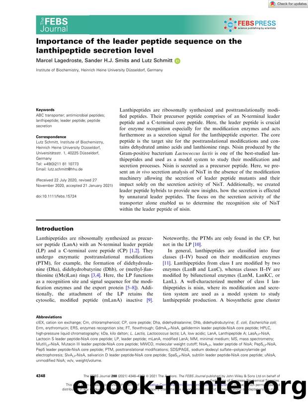 Importance of the leader peptide sequence on the lanthipeptide secretion level by Unknown