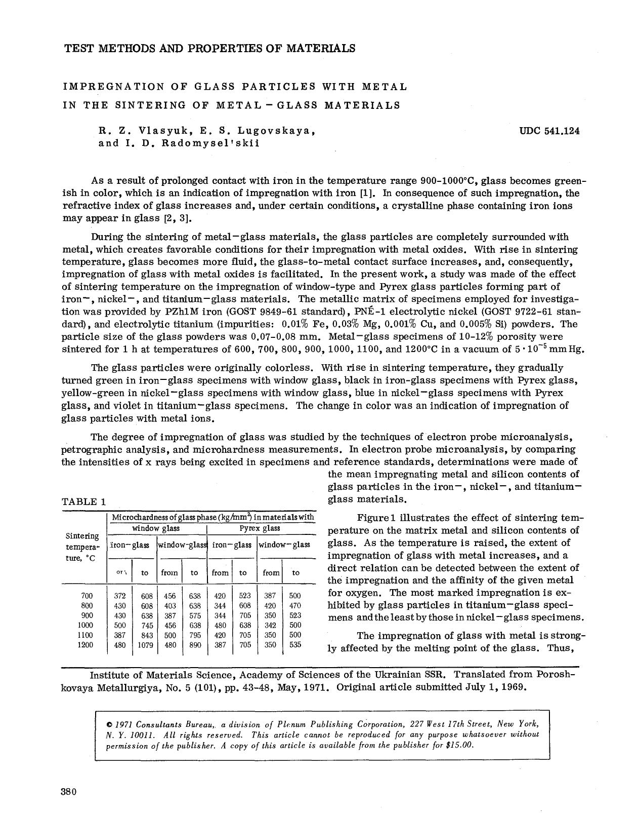 Impregnation of glass particles with metal in the sintering of metal-glass materials by Unknown