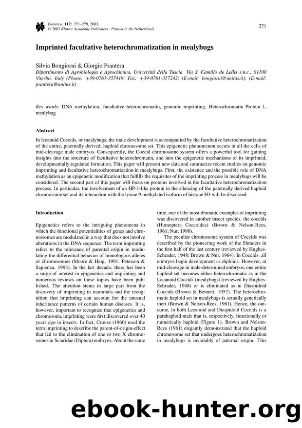 Imprinted Facultative Heterochromatization in Mealybugs by Unknown