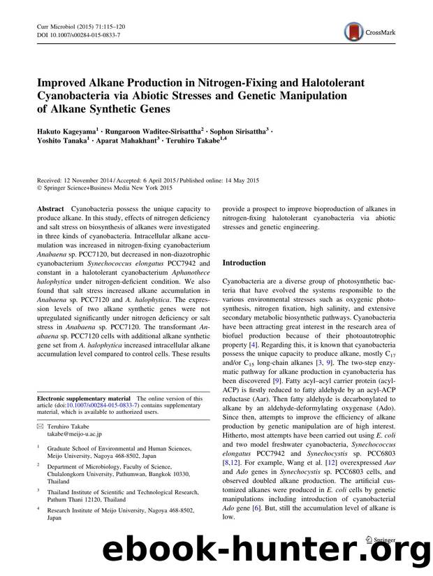 Improved Alkane Production in Nitrogen-Fixing and Halotolerant Cyanobacteria via Abiotic Stresses and Genetic Manipulation of Alkane Synthetic Genes by unknow