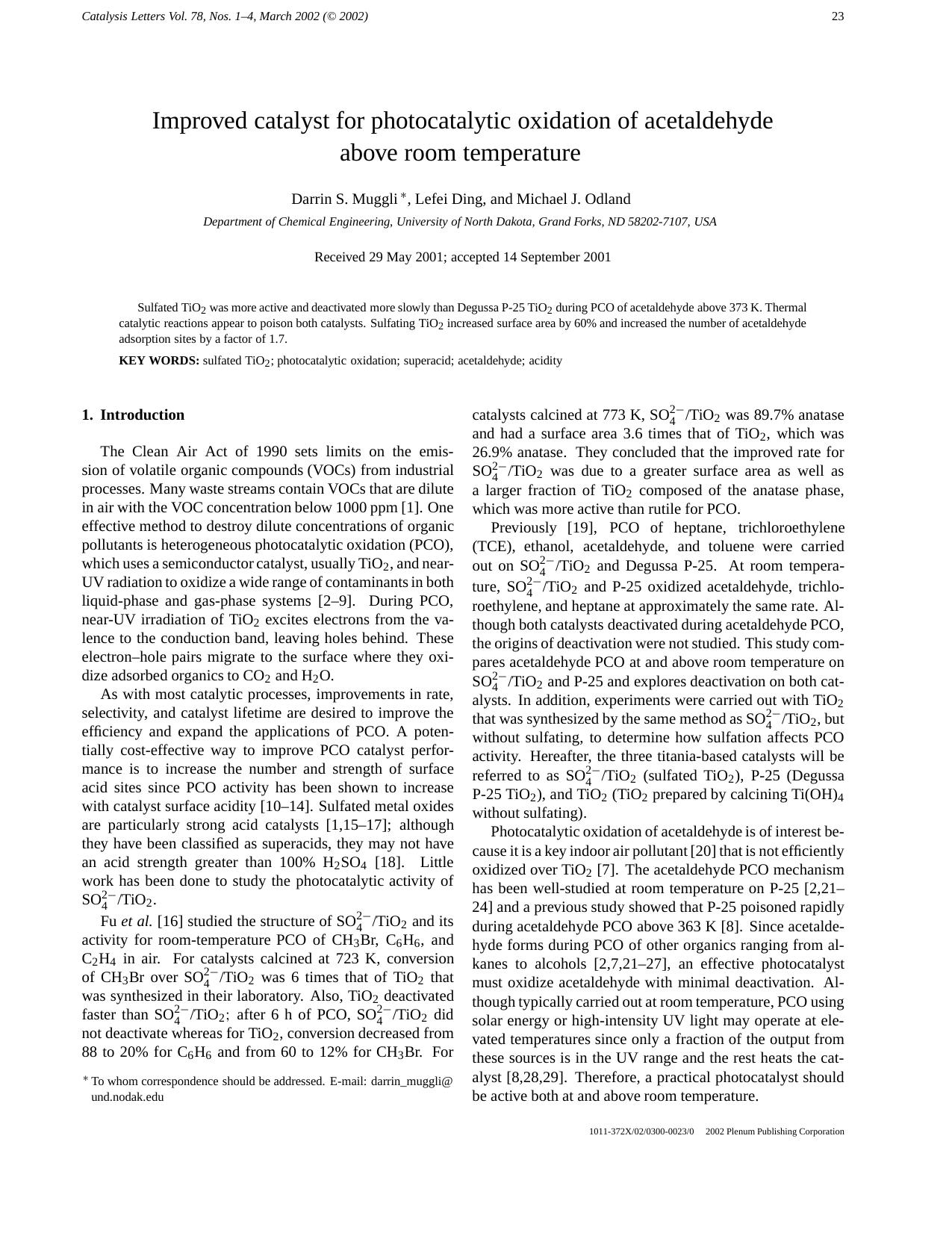 Improved Catalyst for Photocatalytic Oxidation of Acetaldehyde Above Room Temperature by Unknown