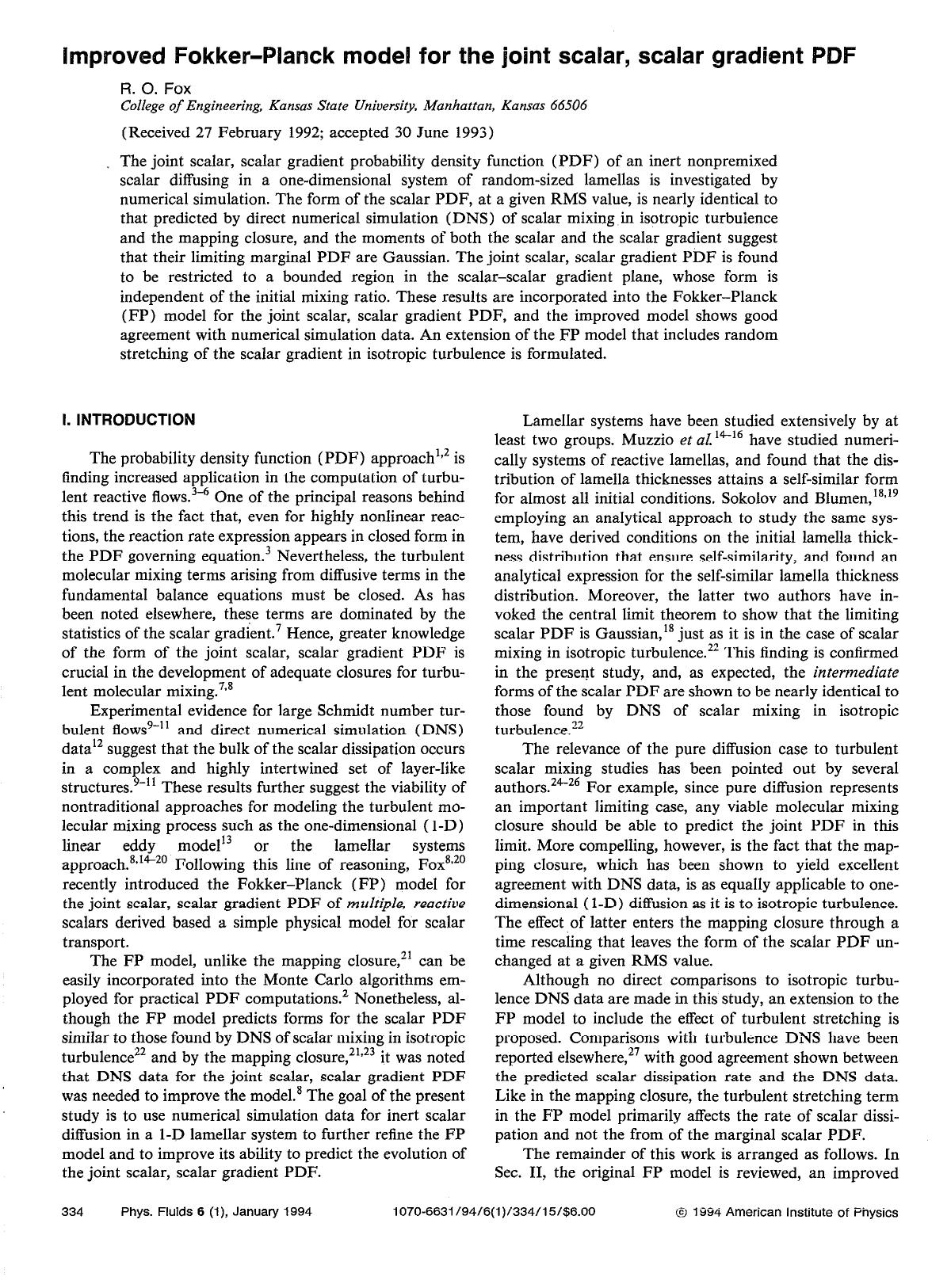Improved Fokker--Planck model for the joint scalar, scalar gradient PDF by R. O. Fox