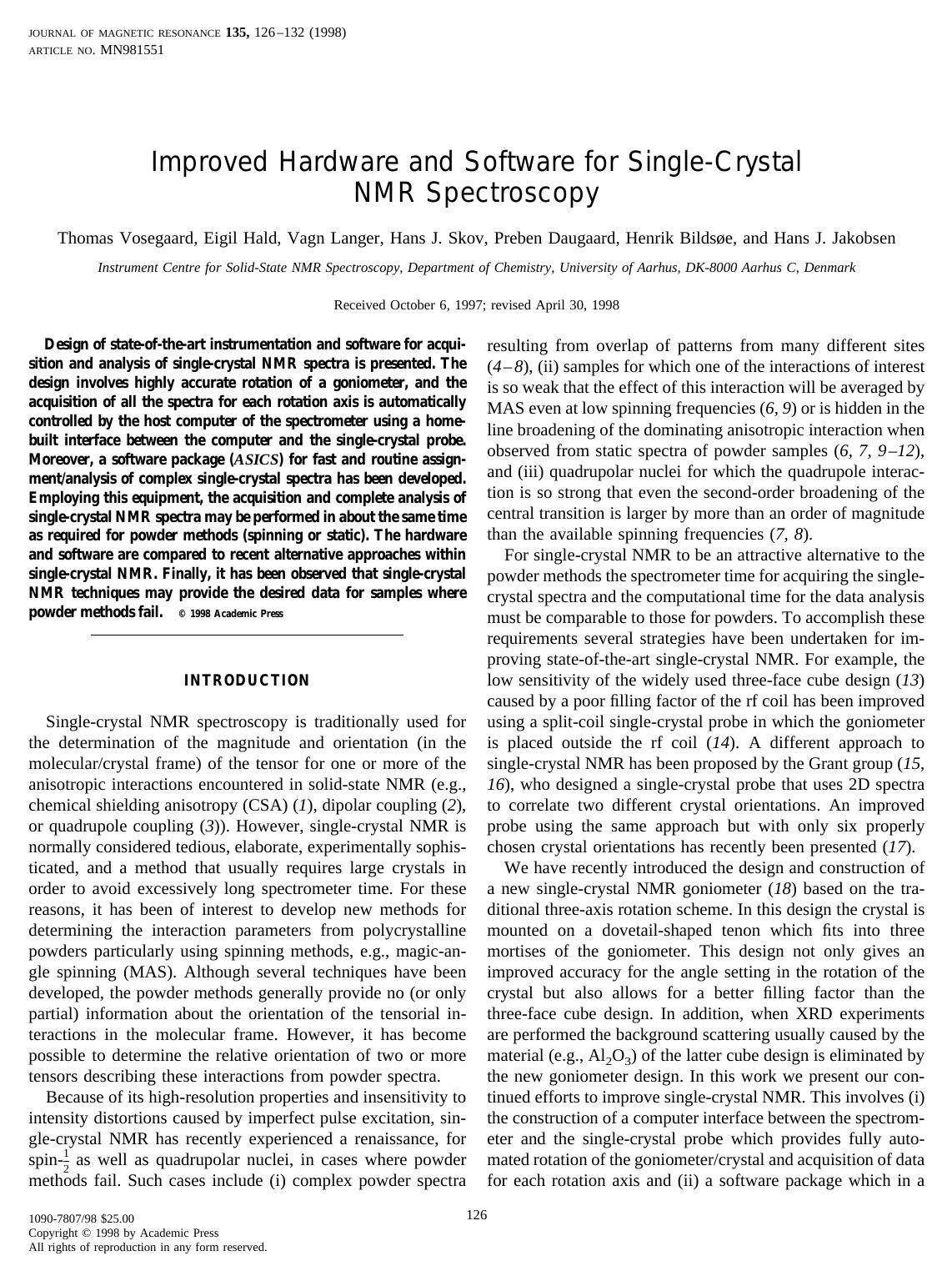 Improved Hardware and Software for Single-Crystal NMR Spectroscopy by Vosegaard T. et al