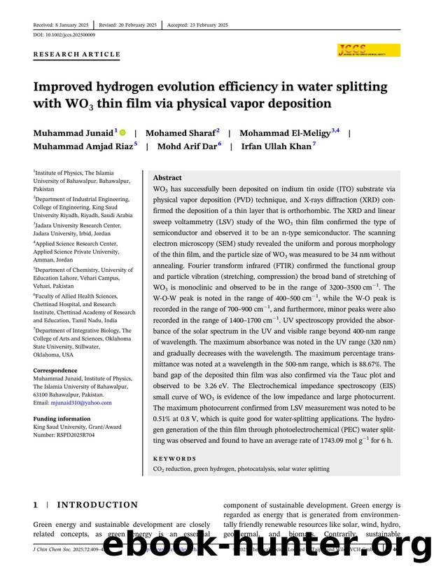 Improved Hydrogen Evolution Efficiency in Water Splitting with WOâ Thinâfilm via Physical Vapor Deposition. by Unknown