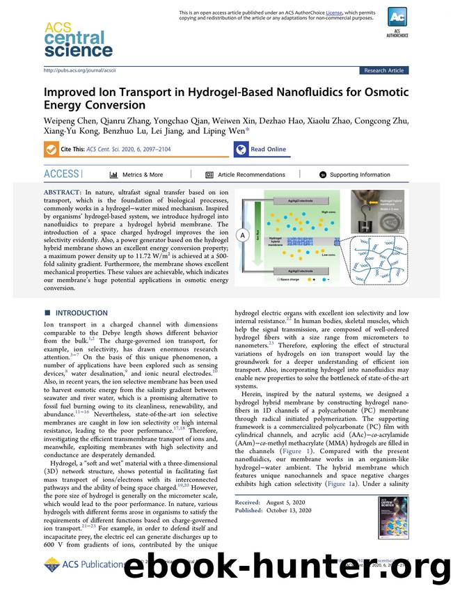 Improved Ion Transport in Hydrogel-Based Nanofluidics for Osmotic Energy Conversion by unknow