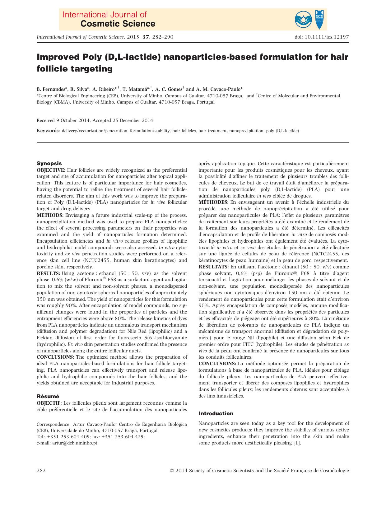 Improved Poly (D,L‐lactide) nanoparticles‐based formulation for hair follicle targeting by Unknown