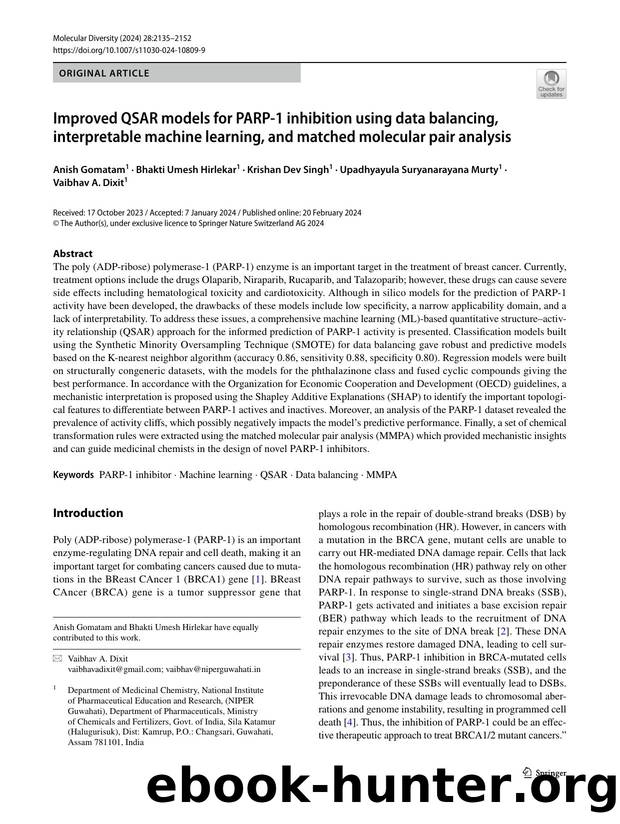 Improved QSAR models for PARP-1 inhibition using data balancing, interpretable machine learning, and matched molecular pair analysis by unknow