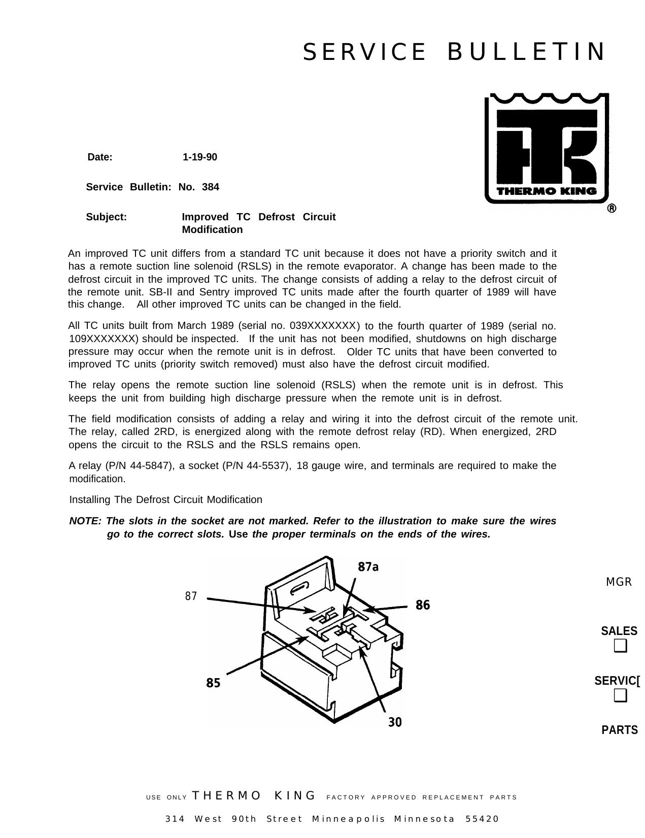 Improved TC Defrost Circuit Modification by Thermo King Service