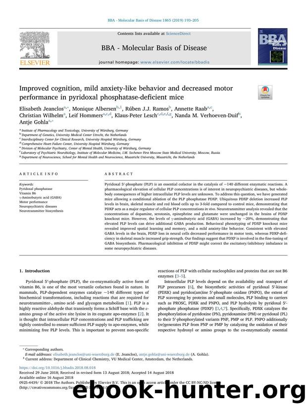 Improved cognition, mild anxiety-like behavior and decreased motor performance in pyridoxal phosphatase-deficient mice by unknow