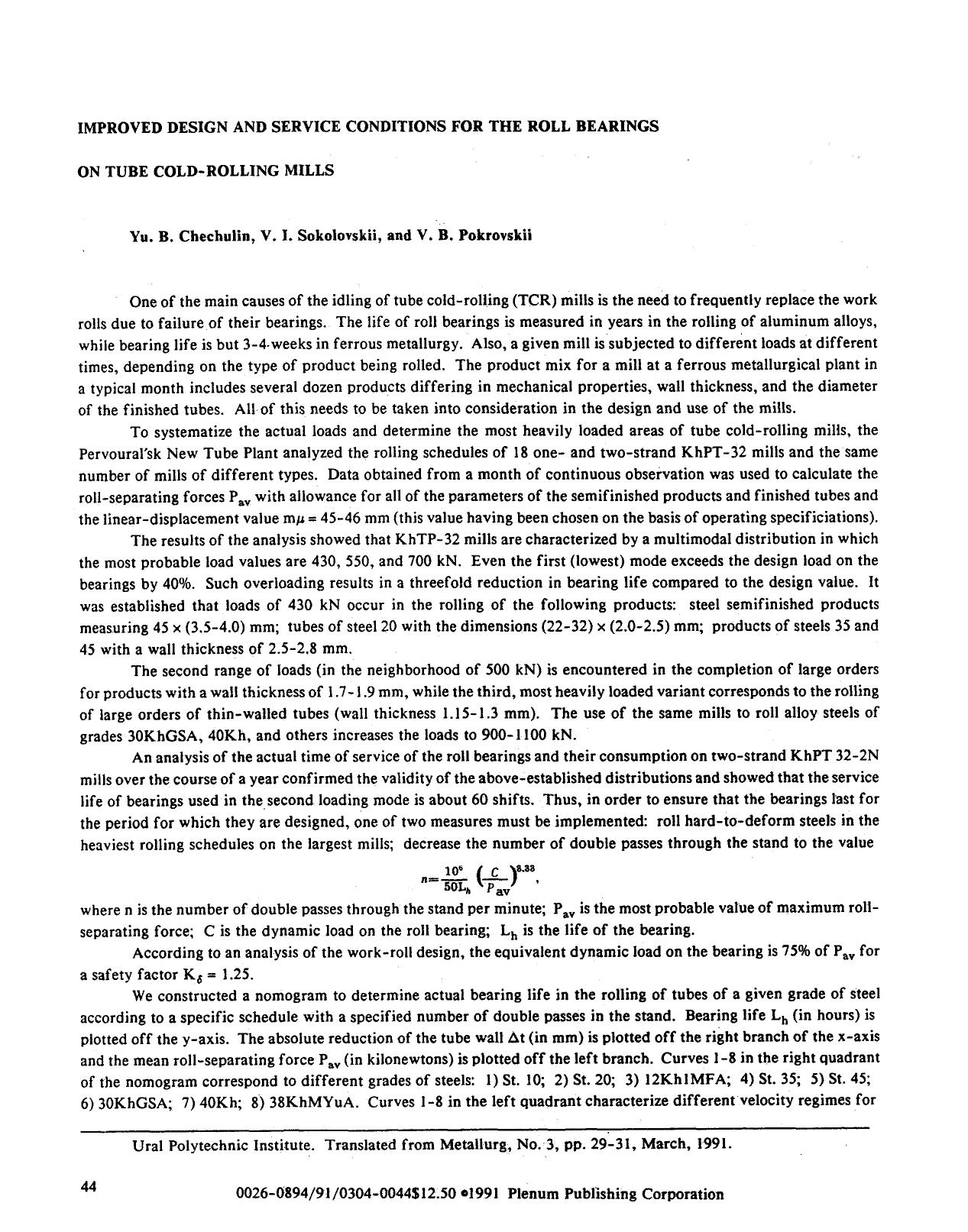 Improved design and service conditions for the roll bearings on tube cold-rolling mills by Unknown
