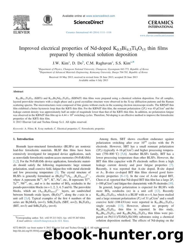 Improved electrical properties of Nd-doped K0.5Bi4.5Ti4O15 thin films prepared by chemical solution deposition by J.W. Kim & D. Do & C.M. Raghavan & S.S. Kim