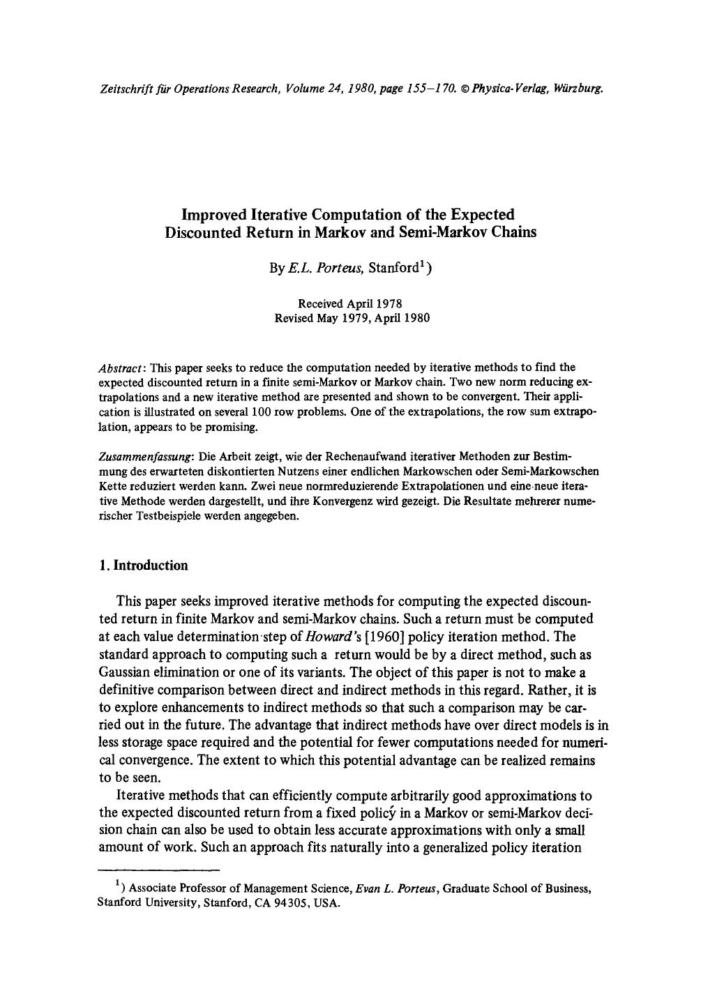 Improved iterative computation of the expected discounted return in Markov and semi-Markov chains by Unknown