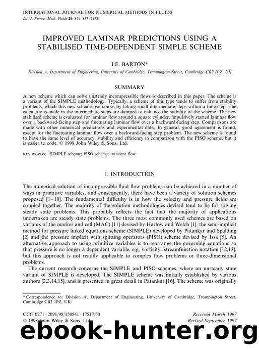 Improved laminar predictions using a stabilised time-dependent simple scheme by Unknown